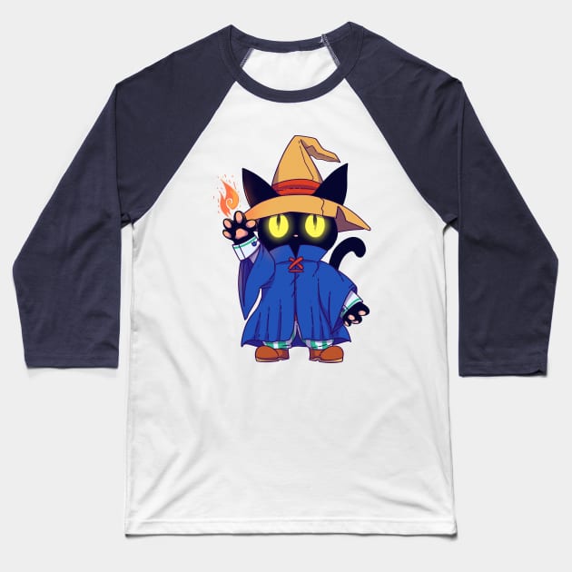 Black mage Fantasy Cat Baseball T-Shirt by TechraNova